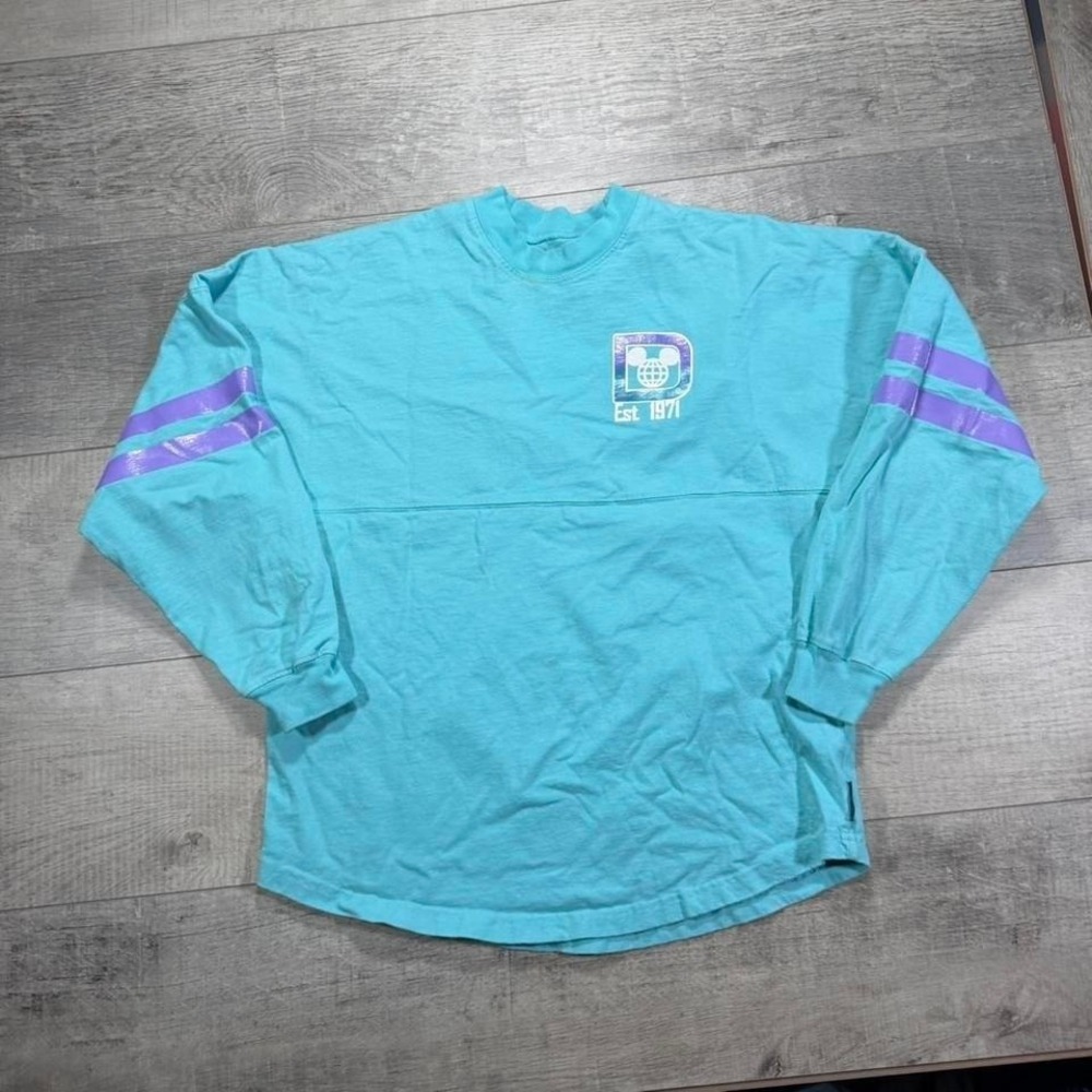 Vintage style oversized blue and purple striped Disney world long sleeve Size S - Picture 2 of 4